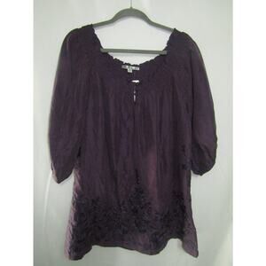 Blue Tassel Collection‎ XL Women’s Silk Blouse Purple Embroidered Boho Tunic